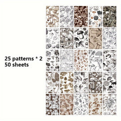 50 Sheets Plant Theme DIY Decorative Paper for Greeting Cards Origami Scrapbook
