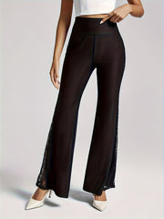  Lace Waist High Rise Flared Leg Trousers