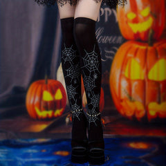 Spider Web Print Over The Knee Socks Y2K Smooth Women's Stockings Hosiery