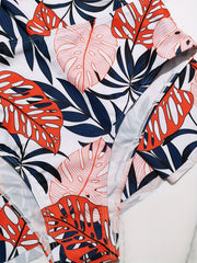  Contrast Leaf Print Tankini Set
