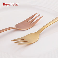 2pcs Golden Tea Fork Set Stainless Steel Small Fruit Fork Salad Fork