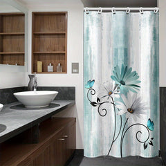 Waterproof Shower Curtain with Flower Pattern Bathroom Rug Set