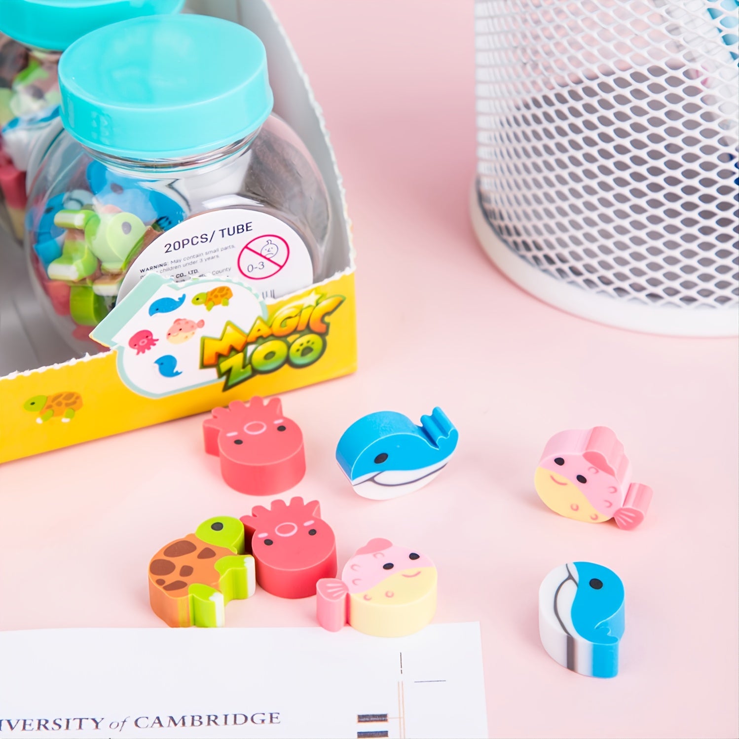 20pcs Animal Eraser Bucket - Assorted Animal Shaped Erasers