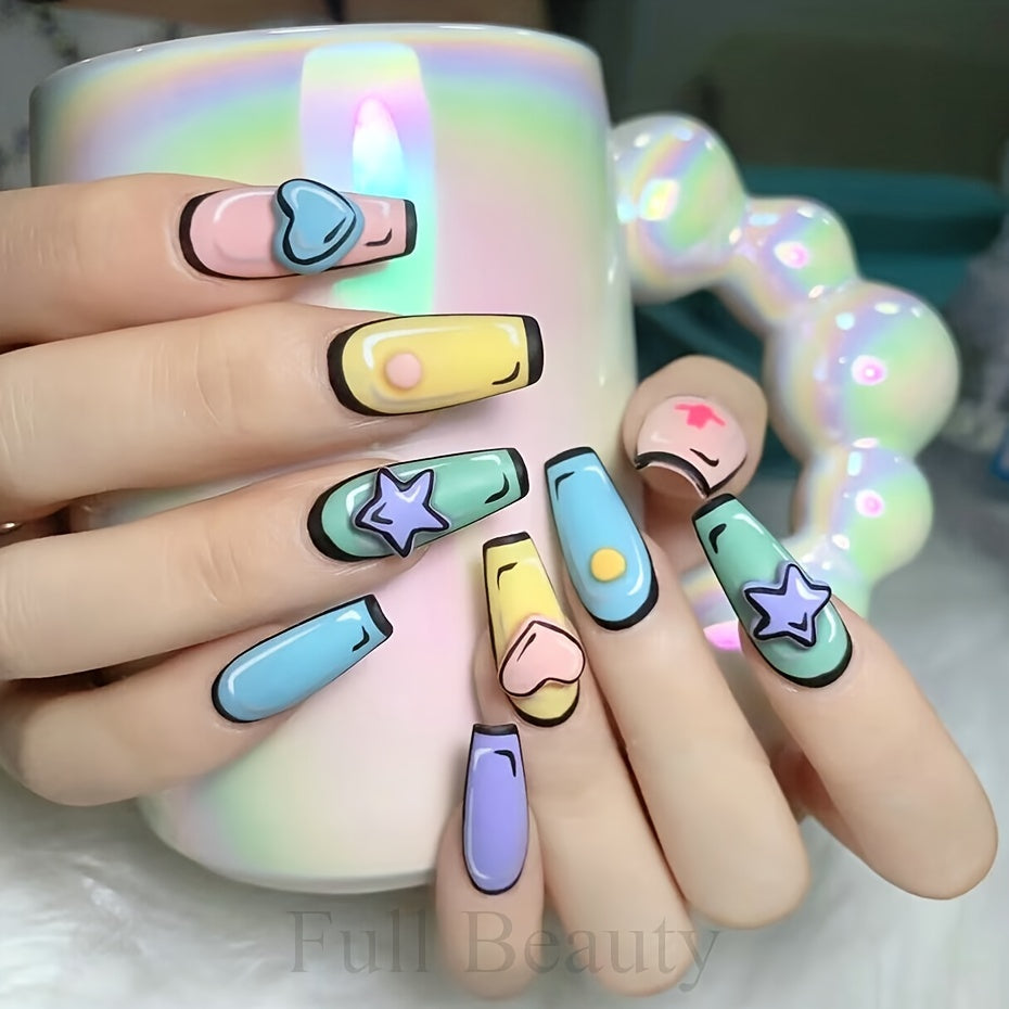 3D Graffiti Heart Star Nail Stickers Self Adhesive Nail Art Decals