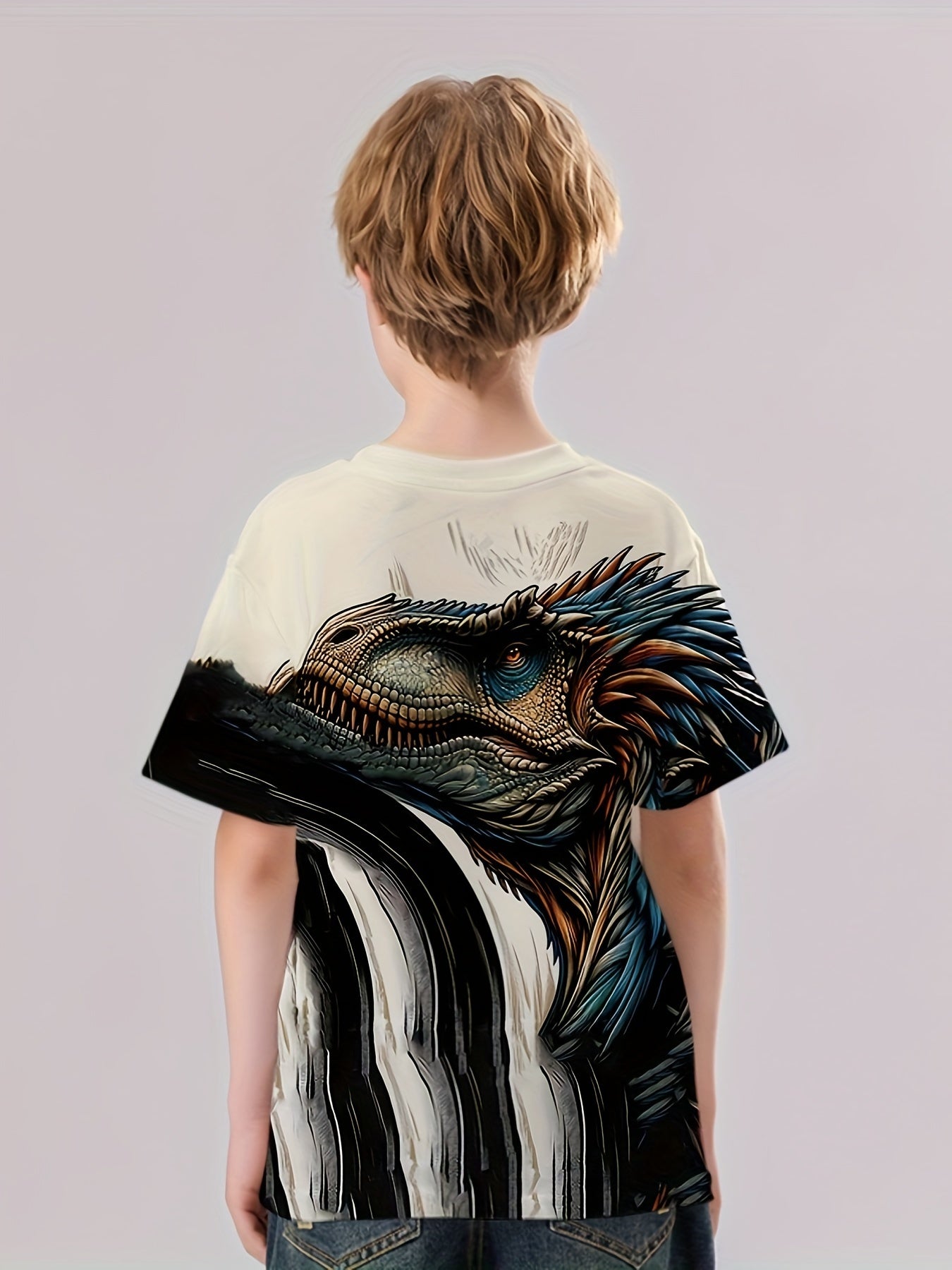Dino Ink Painting Print Boy's Tee Summer Sports Clothing