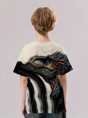 Dino Ink Painting Print Boy's Tee Summer Sports Clothing