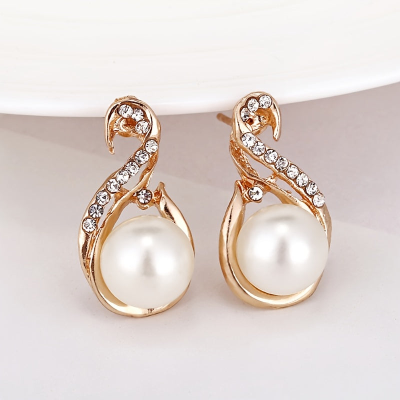 Zirconia Bridal Jewelry Set Necklace & Earrings Faux Pearls Anniversary Gift
