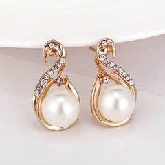 Zirconia Bridal Jewelry Set Necklace & Earrings Faux Pearls Anniversary Gift