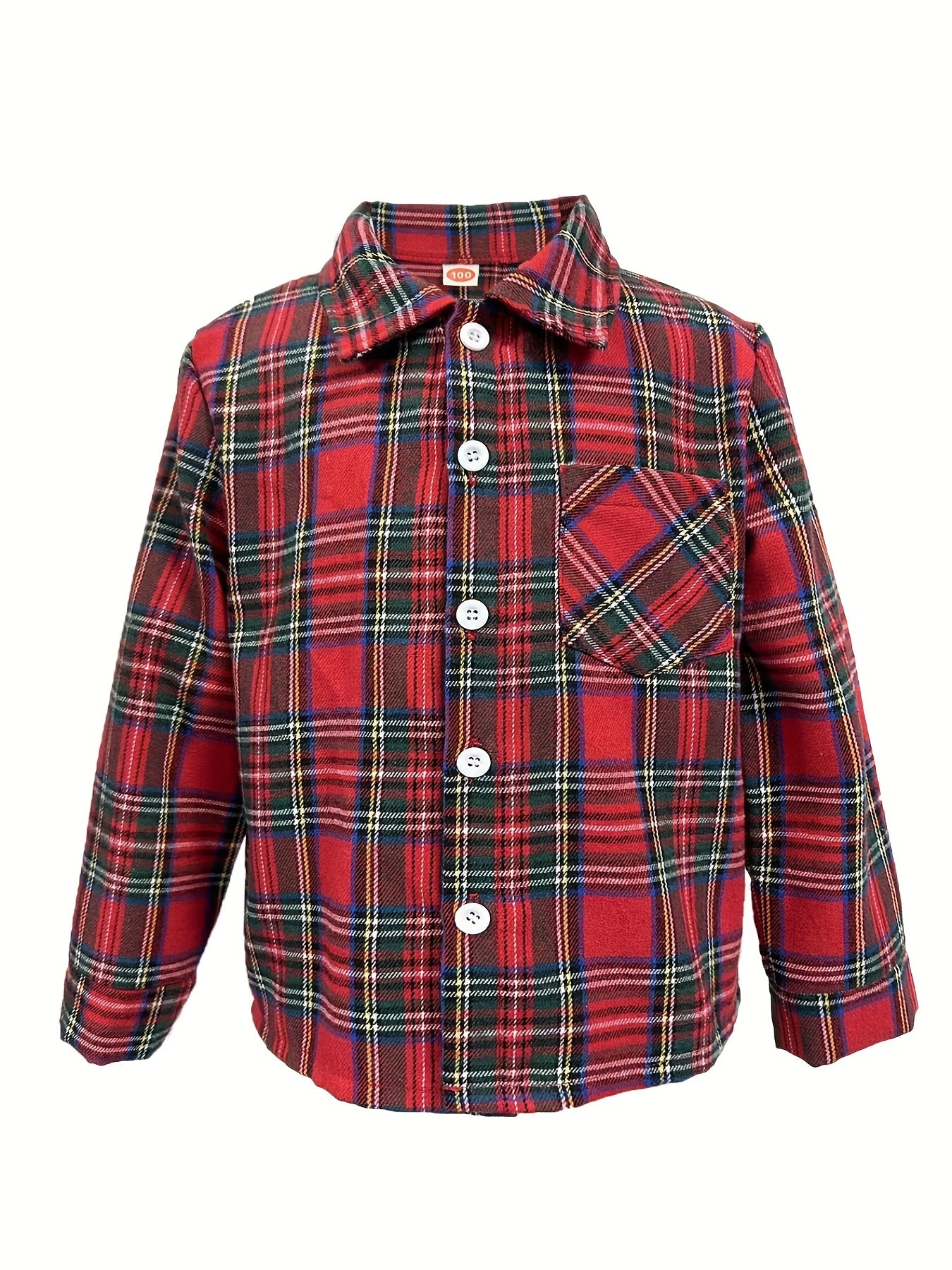 Boys Santa Plaid Shirts Long Sleeve Button Down Tops Spring Fall Outwear