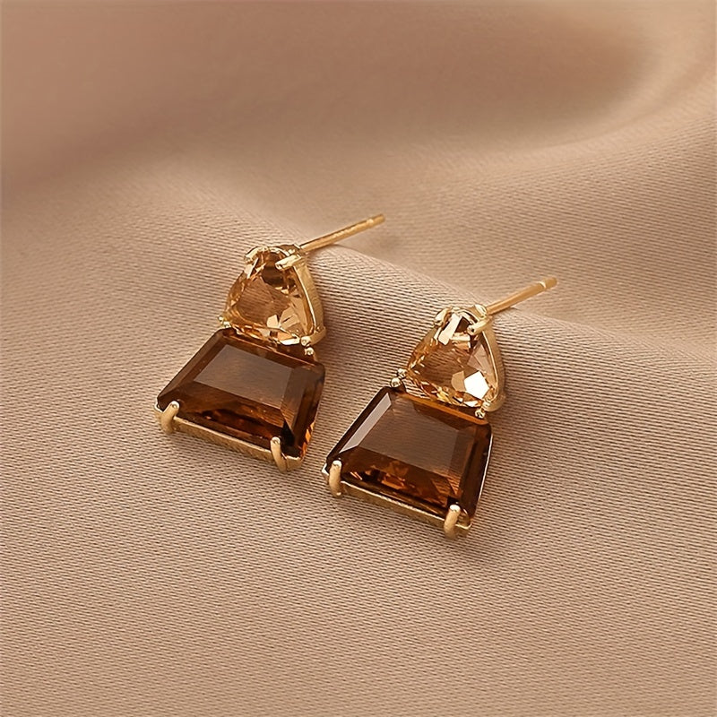 14k Plated Japanese & Brown Faux Crystal Earrings - Mother's Gift