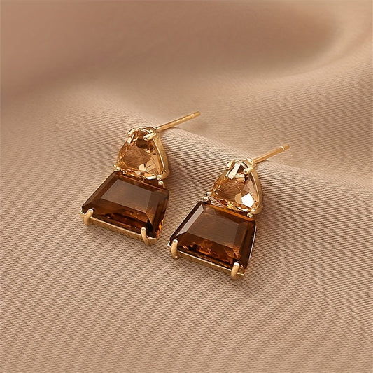 14k Plated Japanese & Brown Faux Crystal Earrings - Mother's Gift