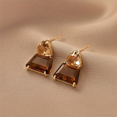 14k Plated Japanese & Brown Faux Crystal Earrings - Mother's Gift