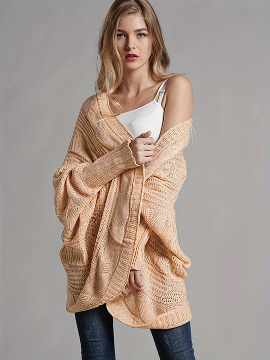  Solid Cable Batwing Sleeve Knit Cardigan