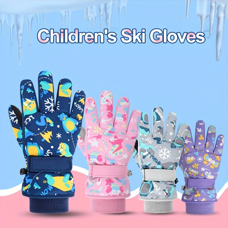 Kids Winter Skiing Gloves - Cartoon Warm Gloves for 4-13 Year Olds