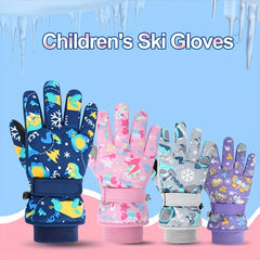 Kids Winter Skiing Gloves - Cartoon Warm Gloves for 4-13 Year Olds