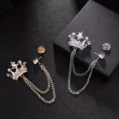 Rhinestone Crown Brooch Chain Tassel Suit Jewelry Collar Pin