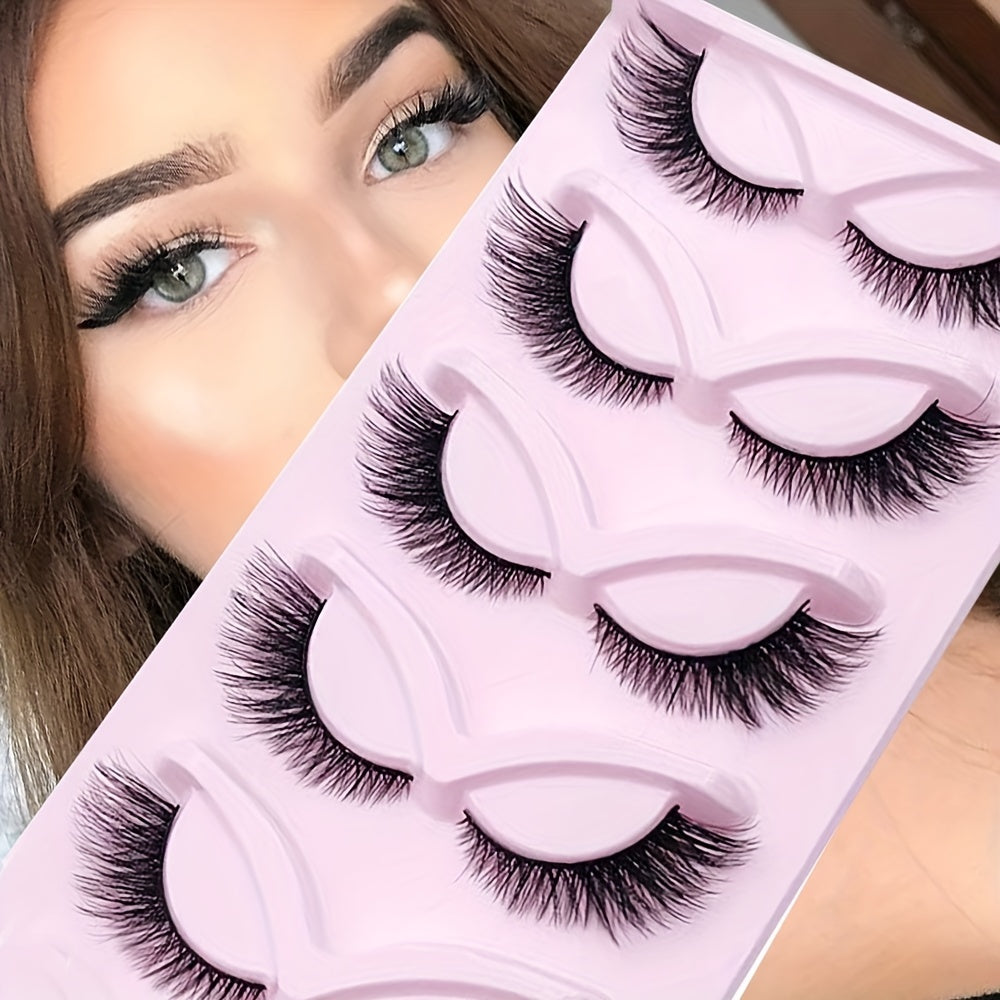 5 Pairs Faux Mink Eyelashes Long Curl Natural Cat Eye 3D Winged End False Lashes