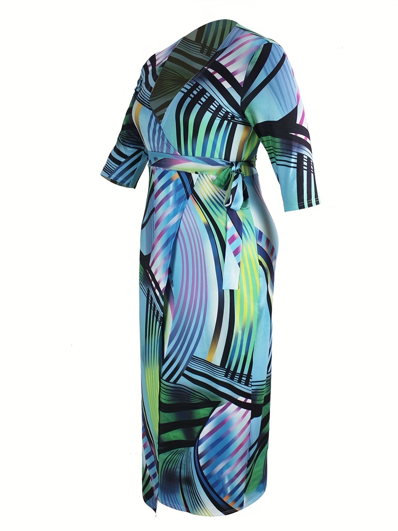  Women's Geometric Print V Neck Dress