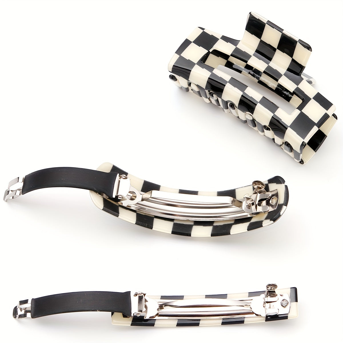 3pcs Checker Pattern Hair Clip Set Plaid Barrette Style Hair Clip