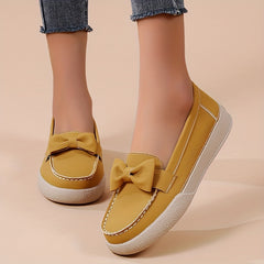 Women's Bowknot Flat Loafers Round Toe Faux Leather Slip On Flats