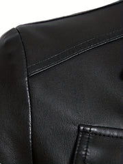 Men's Flap Pockets PU Biker Jacket