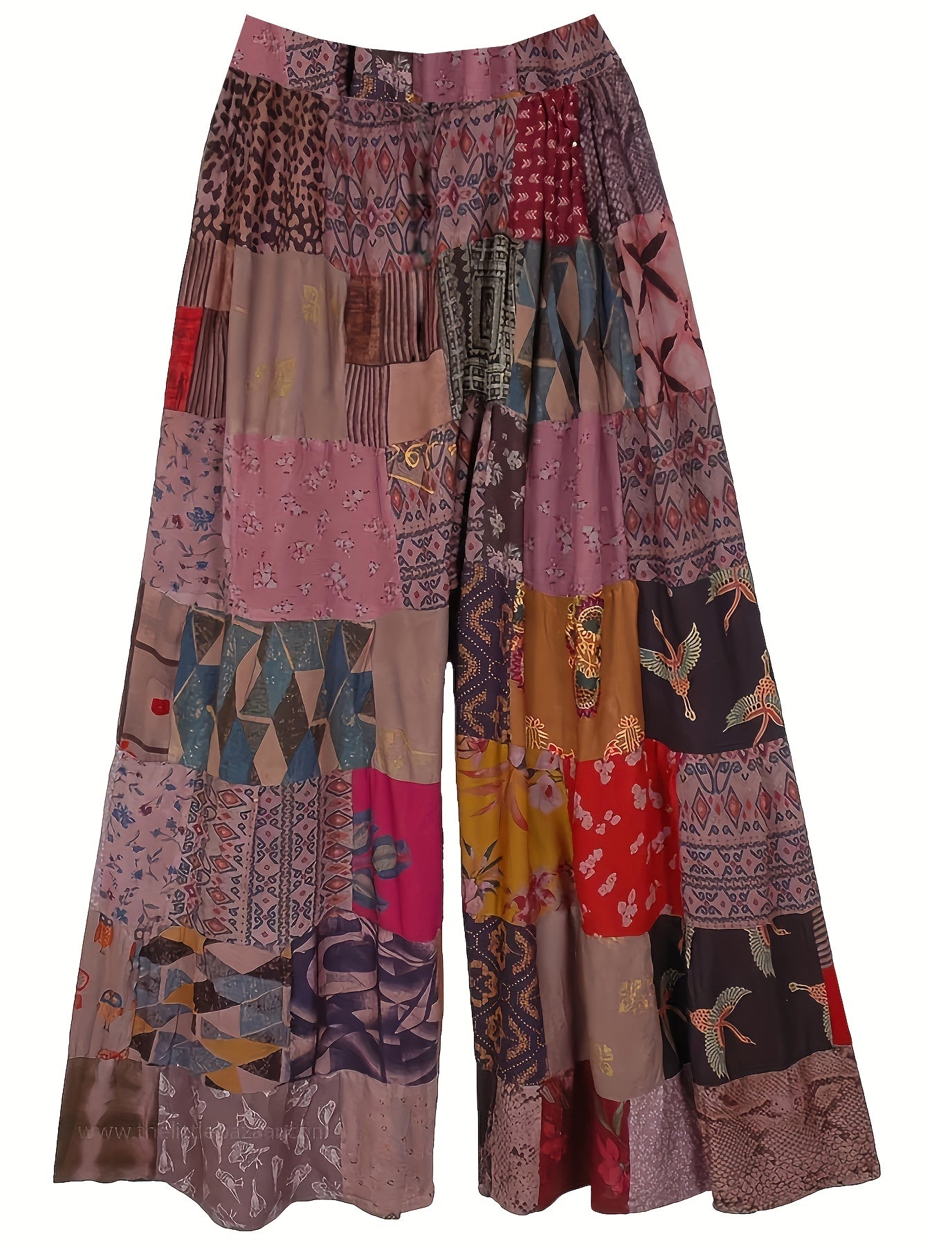  Colorblock Print Wide Leg Pants