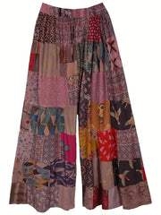  Colorblock Print Wide Leg Pants