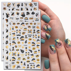 4 Sheets 3D Nail Art Stickers: Leaves/Flame Bird Adhesive Nail Decals