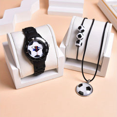 3pcs Boys Soccer Quartz Watches Set - Silicone Belt Sport Wristwatch