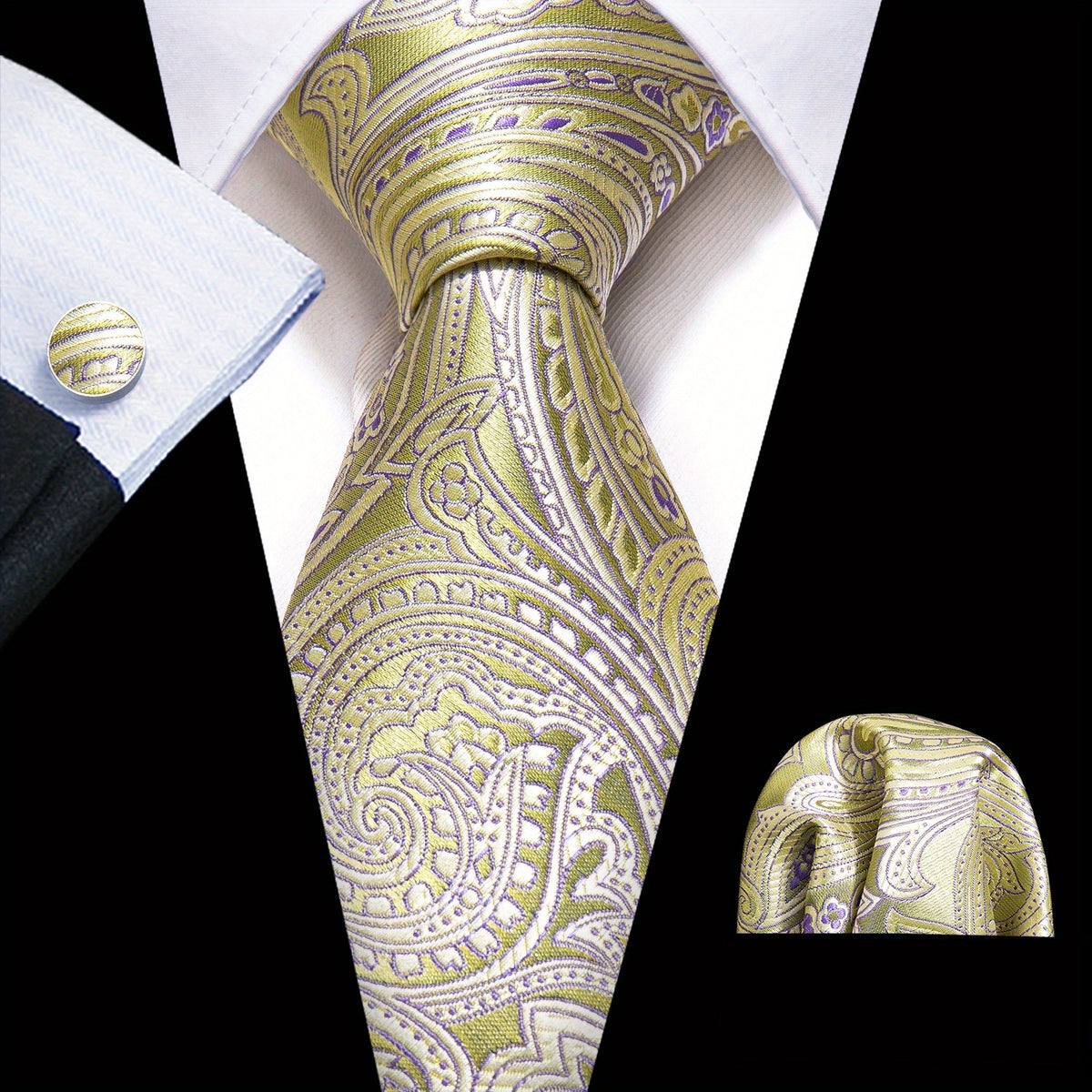 Men's Paisley Silk Tie Set Wedding Accessories Gift