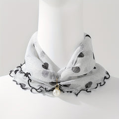 Polka Dot Ruffle Scarf & Neckerchief Infinity Scarf Faux Pearl Headband