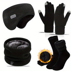 Winter Velvet Earmuffs & Neck Guards Set, Knitted Gloves & Sleeping Socks