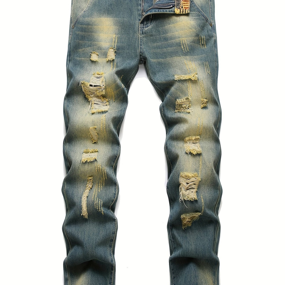 Vintage Ripped Jeans Men's Casual Street Style Denim Pants With Pockets