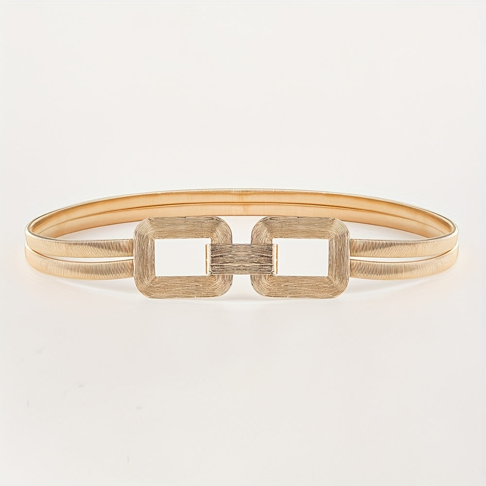 Geometric Buckle Metal Stretch Belt Golden Women's Dress Coat Waist Belt