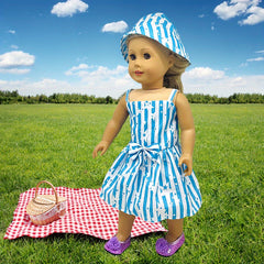 18 Inch Doll Striped Star Dress & Hat Set for 38-45 Dolls