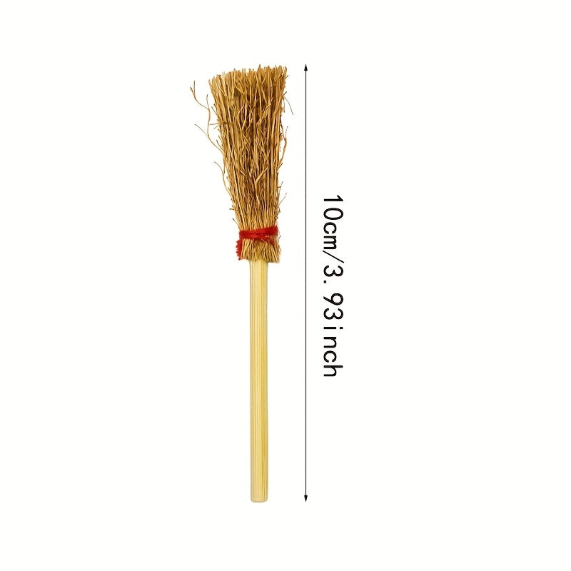8pcs Mini Bamboo Broom Witches Hat & Star Halloween Party Decor