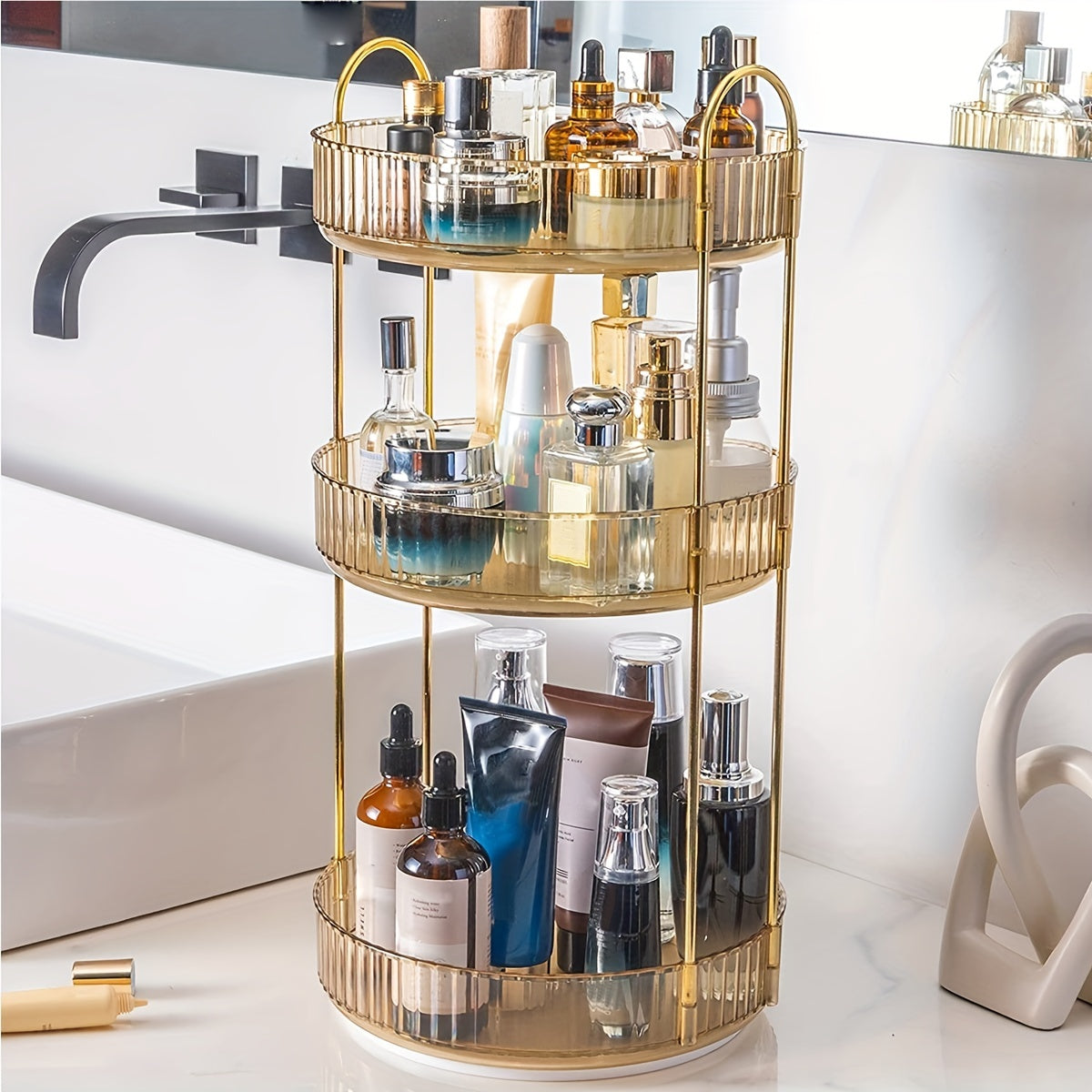 High Capacity 360 Rotating Makeup Organizer for Skincare and Cosmetics