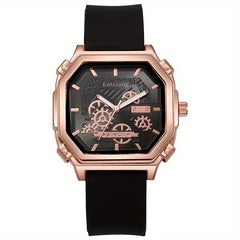 Waterproof Chronograph Wristwatch Analog Leather Strap Watch For Boys