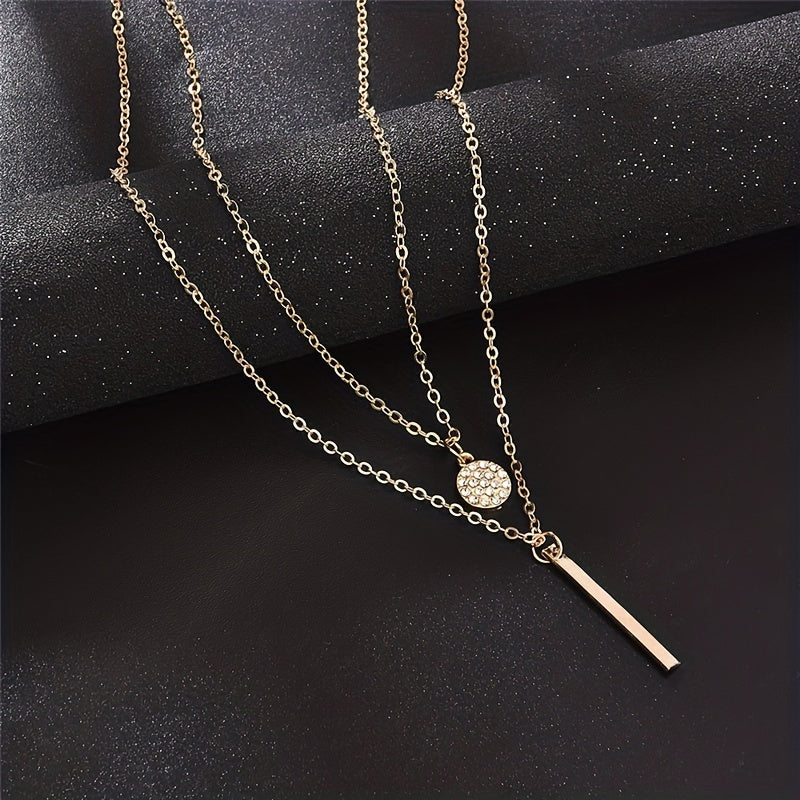 Geometric Shape Rhinestone Double Layer Necklace