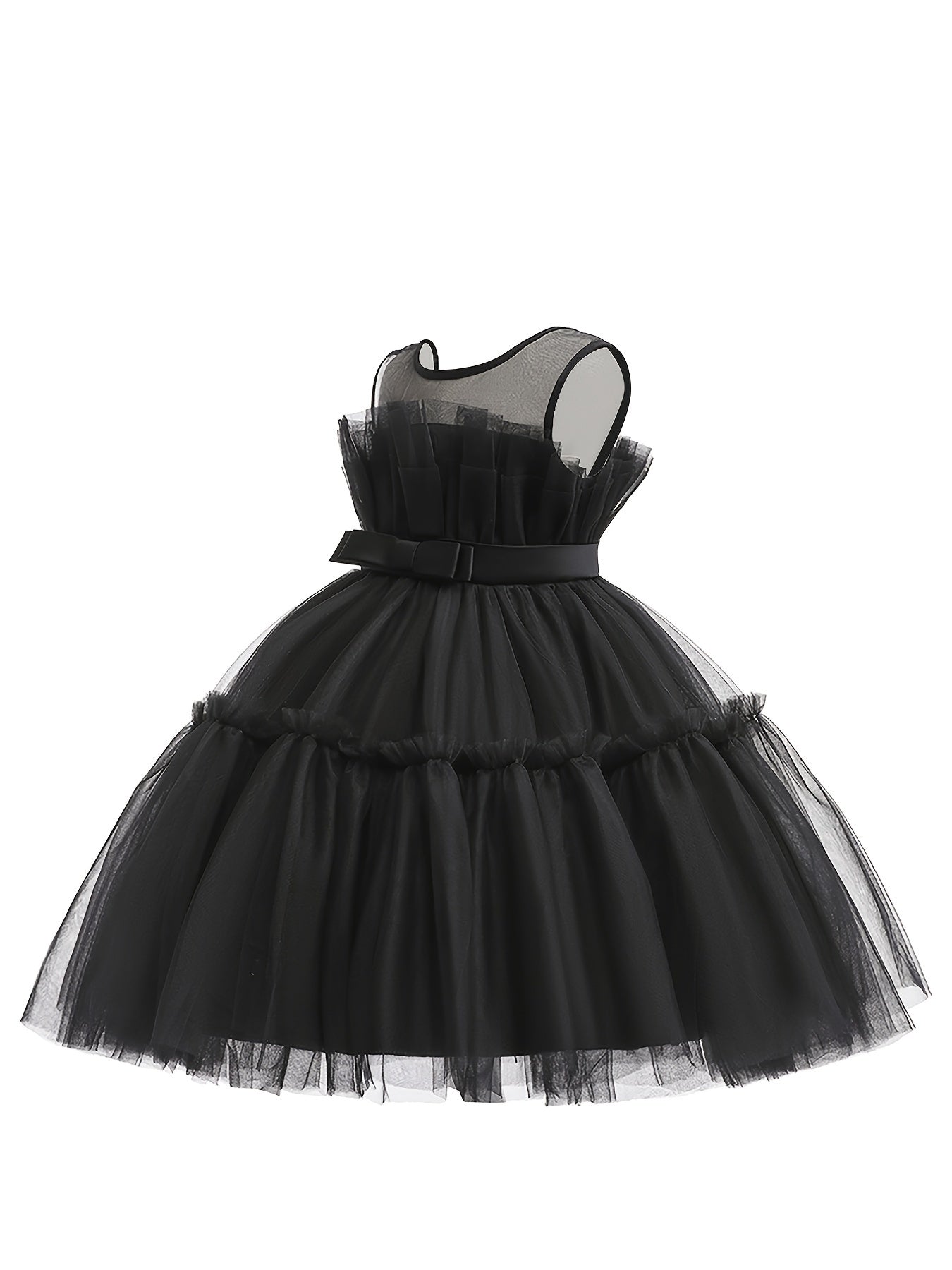 Girls Mesh Ruffled Princess Dress Sleeveless