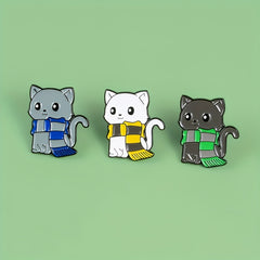 1pc Pins Zinc Alloy 3 Styles Scarf Cat Yellow Green Scarf Kitten Animal Brooch