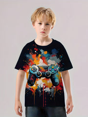 Game Console Pattern T Shirt for Kids Street Style Short Sleeve Top