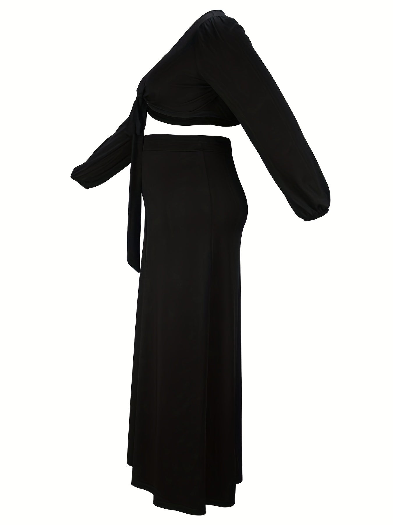  Long Sleeve Knot Crop Top & Maxi Skirt Set