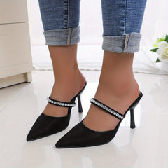 Women's Rhinestone Stiletto Heels Pointed Toe Slip On Pumps