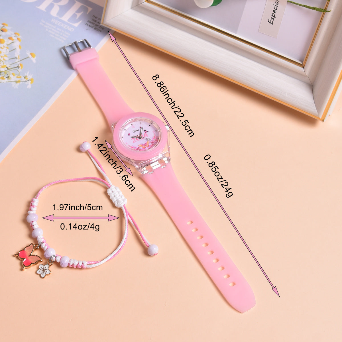 2pcs Girls' Butterfly Watches Set Silica Gel Strap & Plastic Case