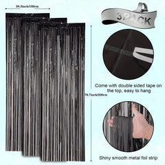3pcs 3x6ft Foil Tassel Backdrop Curtains - Party Decorations
