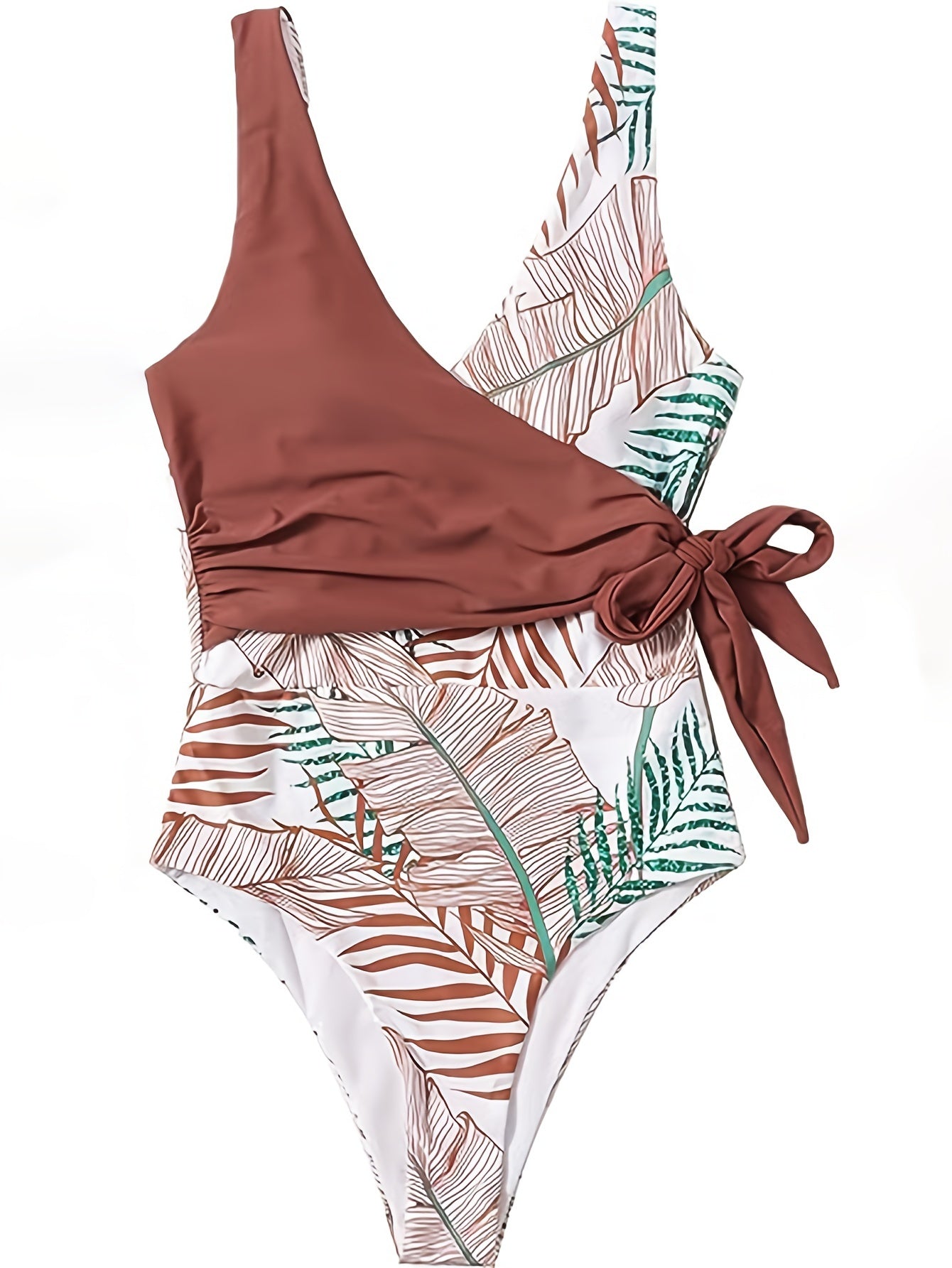 Leaf Print Tie Side One Piece Swimsuit