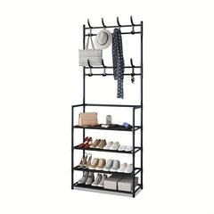Entrance Coat Rack Foyer Shoe Rack with Storage Shelves & Hooks