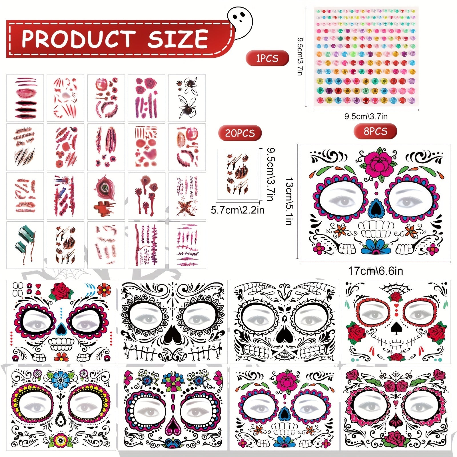 28pcs Halloween Face Stickers Eye Face Scar Tattoo Sticker For Party Decor