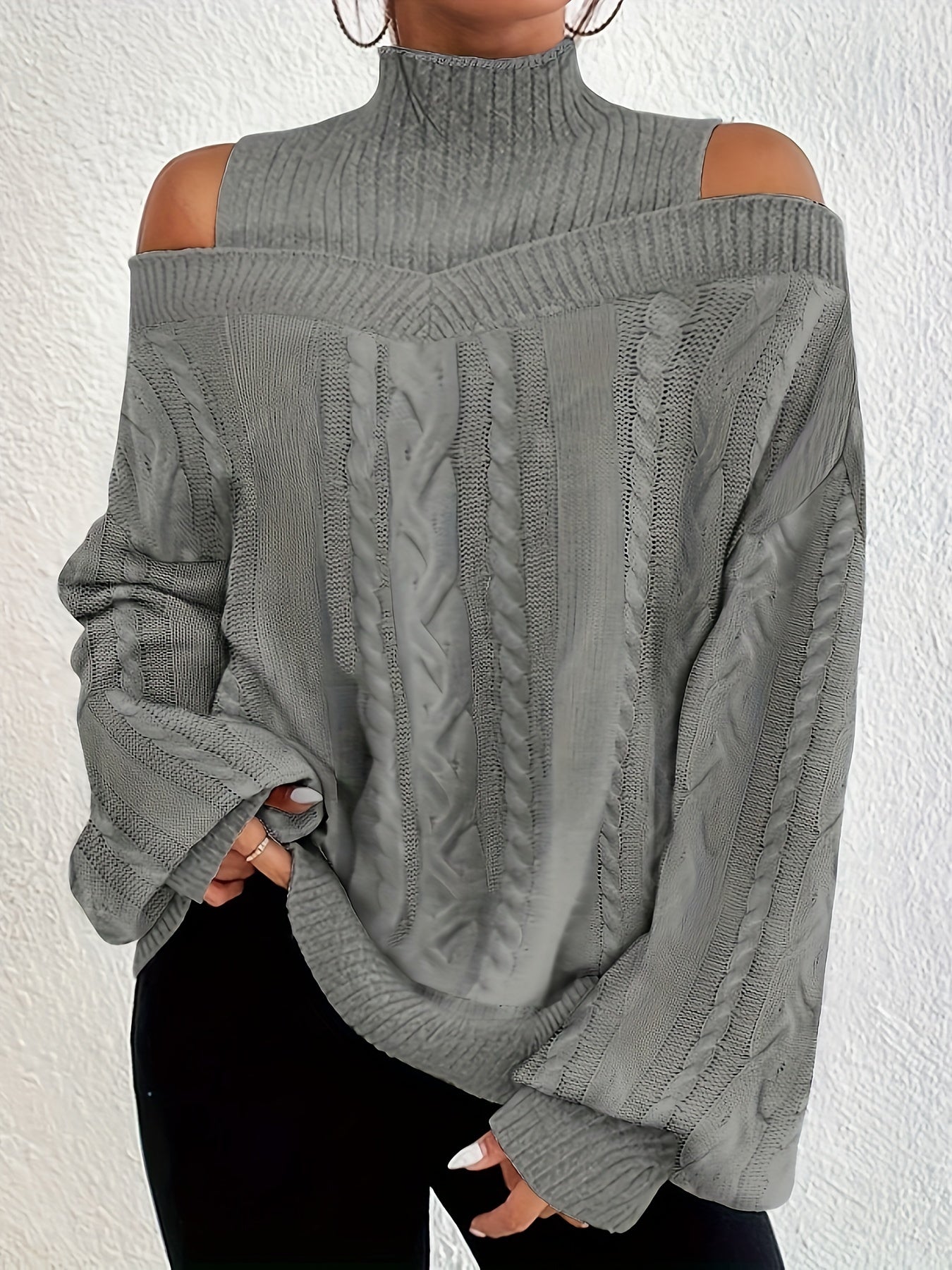  Sweater Women's Cable Cut Out Lantern Sleeve Jumper